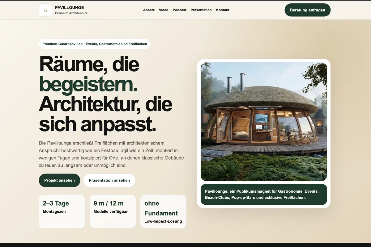 Screenshot der Musterseite Pavillounge
